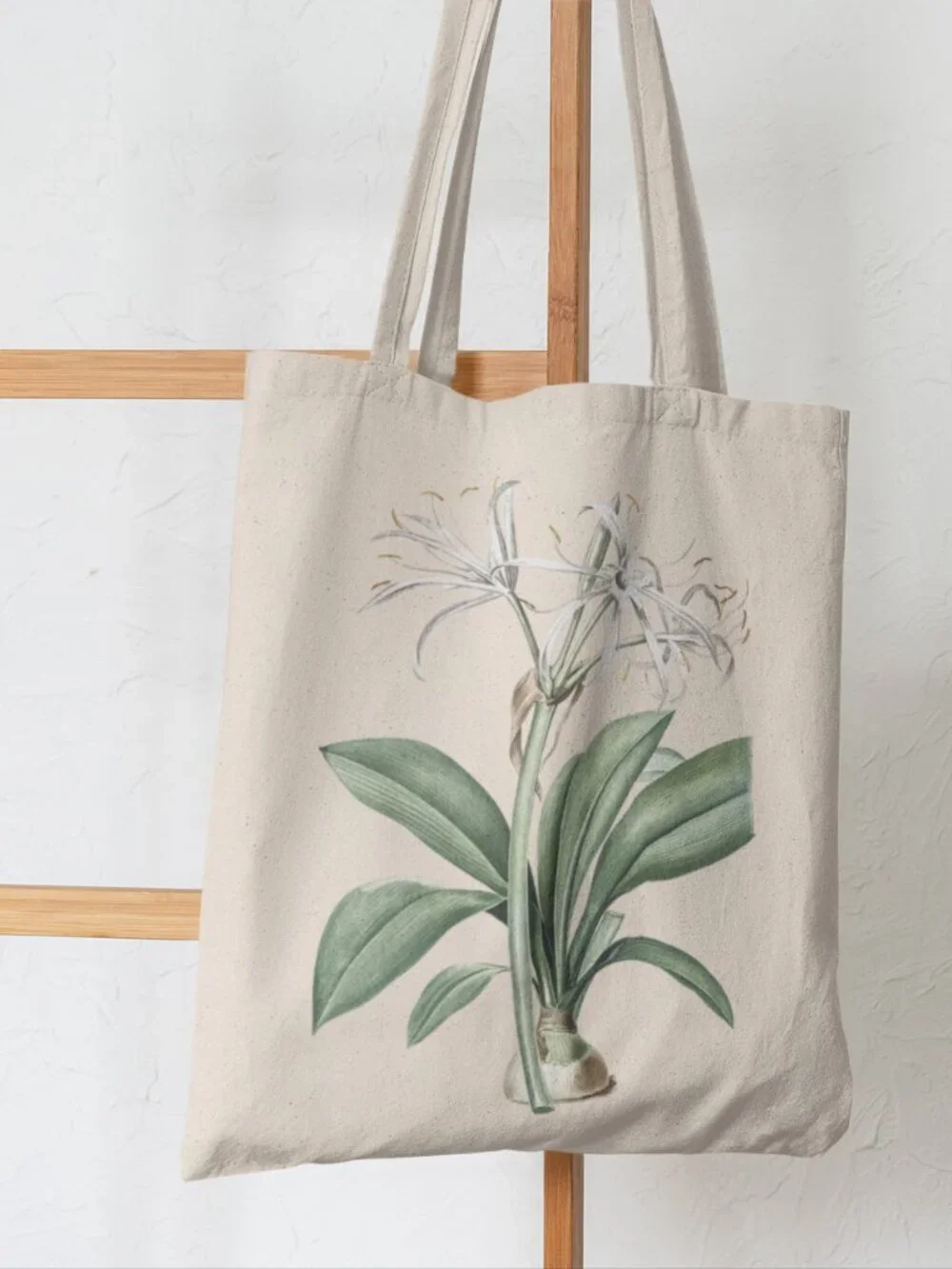 Spider Lily Vintage Floral Print Graphic Canvas Tote Bag